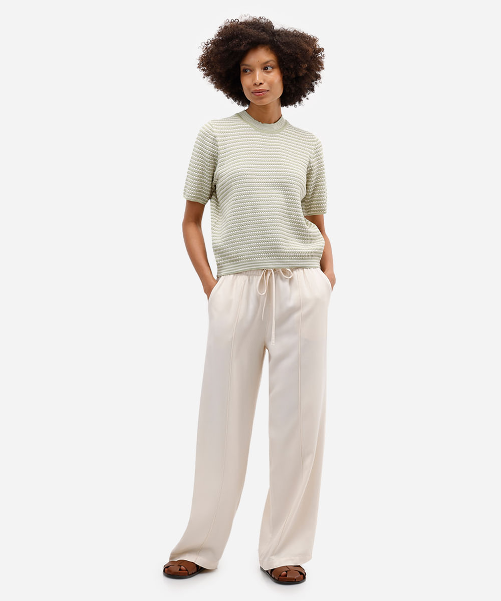 blusa feminina de tricot listrada texturizada verde