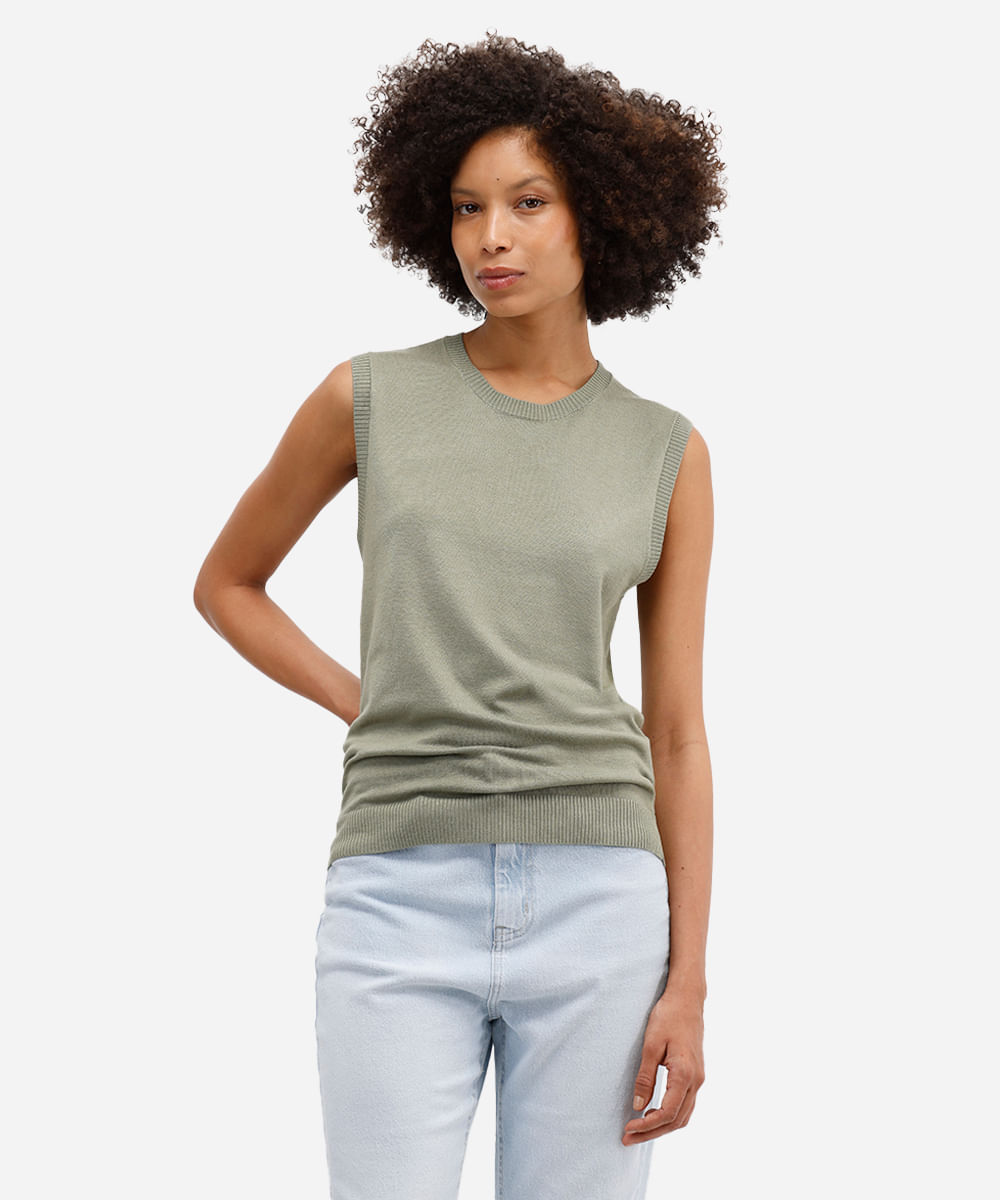 colete básico feminino de tricot verde