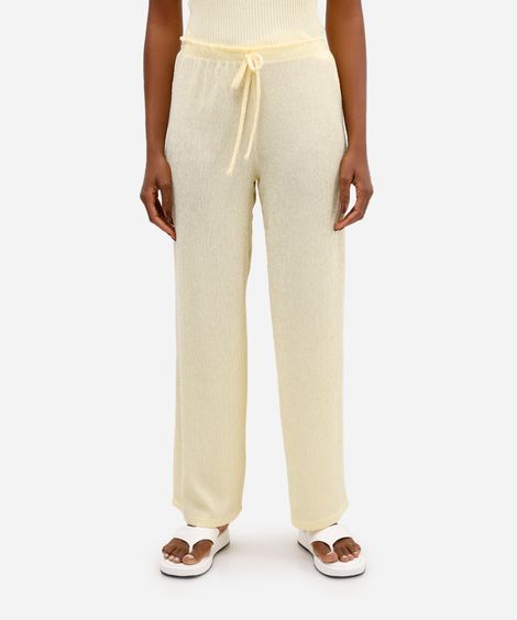 calça pantalona feminina texturizada amarela