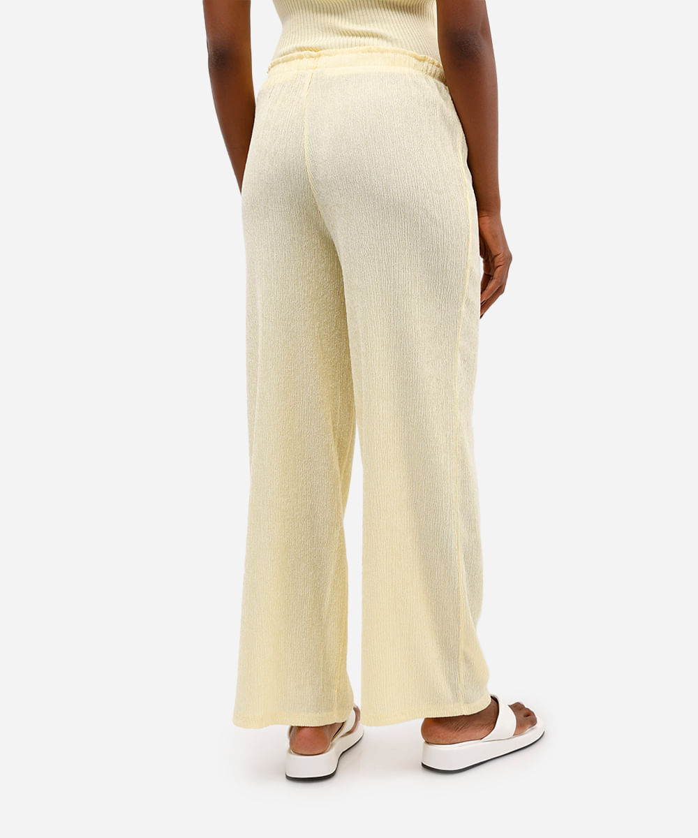calça pantalona feminina texturizada amarela