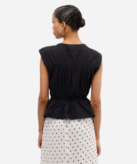 blusa feminina cavado com franzidos preta