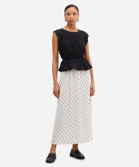 saia feminina midi poá off white