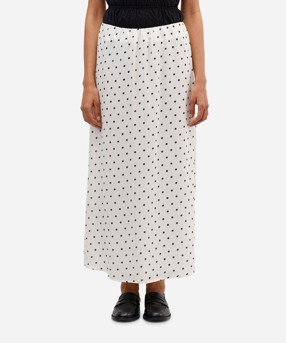 saia feminina midi poá off white