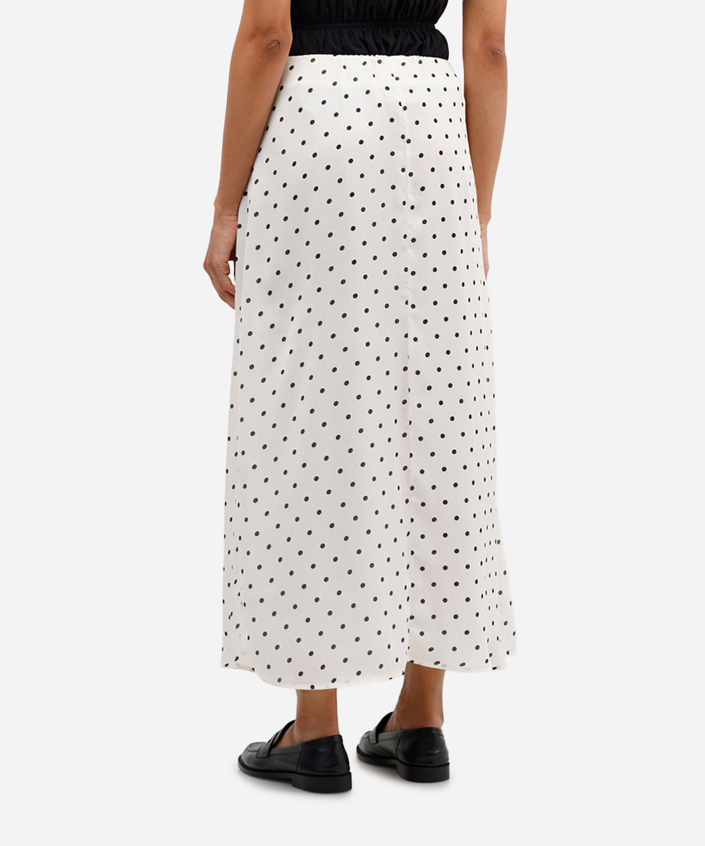 saia feminina midi poá off white