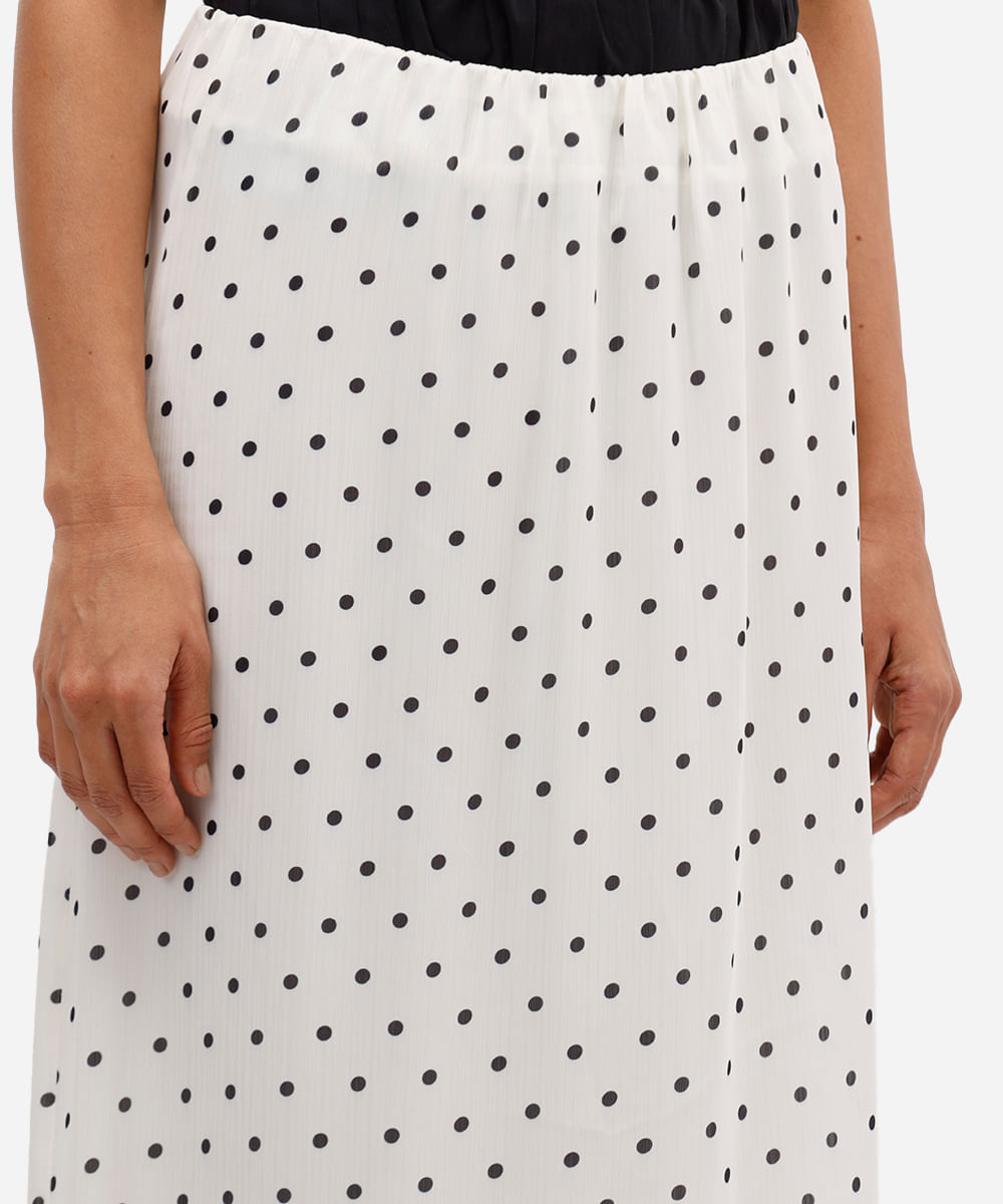 saia feminina midi poá off white