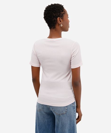 blusa básica feminina baby look texturizada rosa