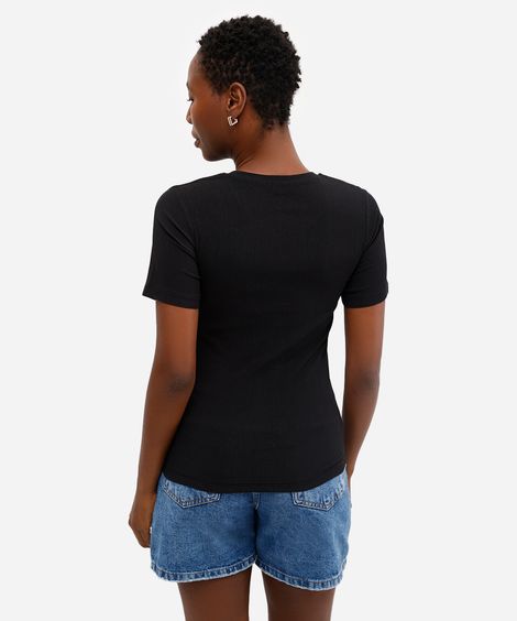 blusa básica feminina baby look texturizada preta