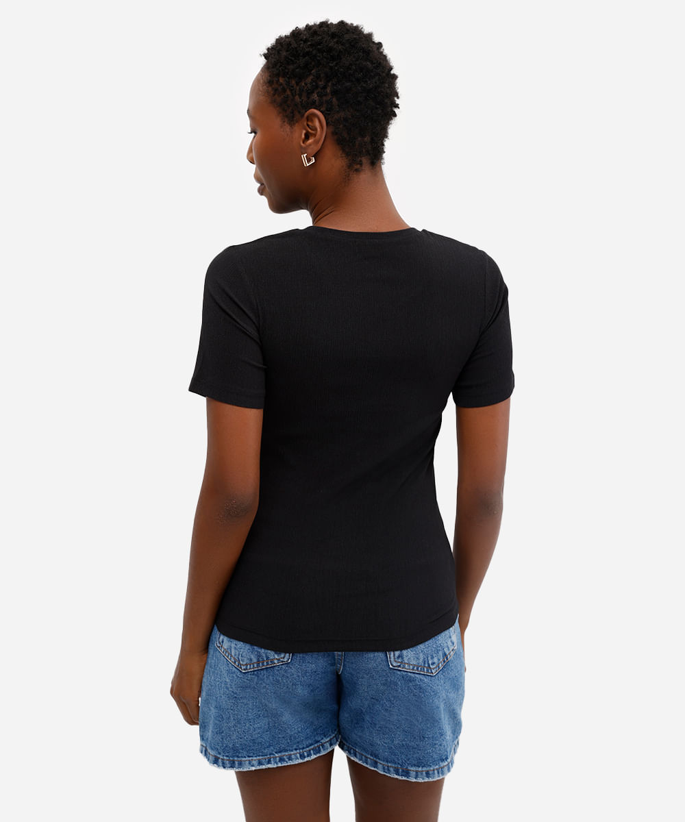 blusa básica feminina baby look texturizada preta