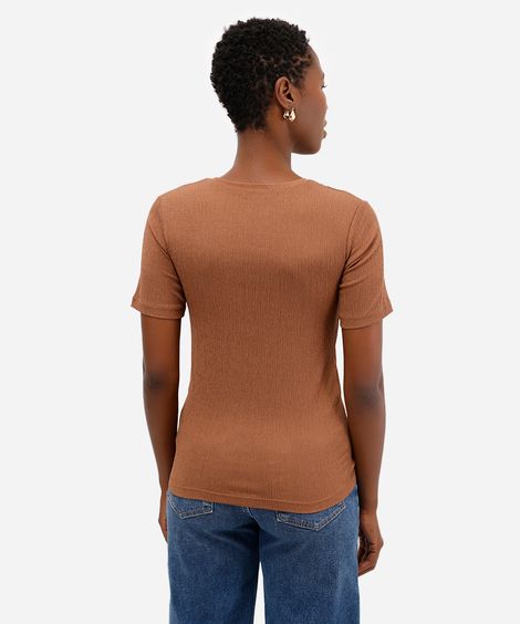 blusa básica feminina baby look texturizada marrom