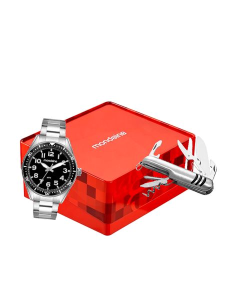 kit relógio masculino mondaine analógico 32548g0mvne1kc prateado