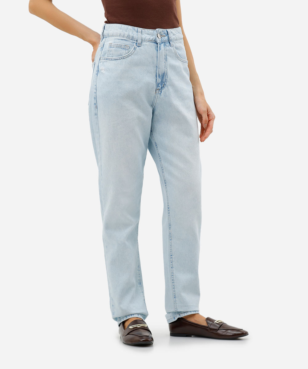 calça mom feminina jeans cintura alta azul