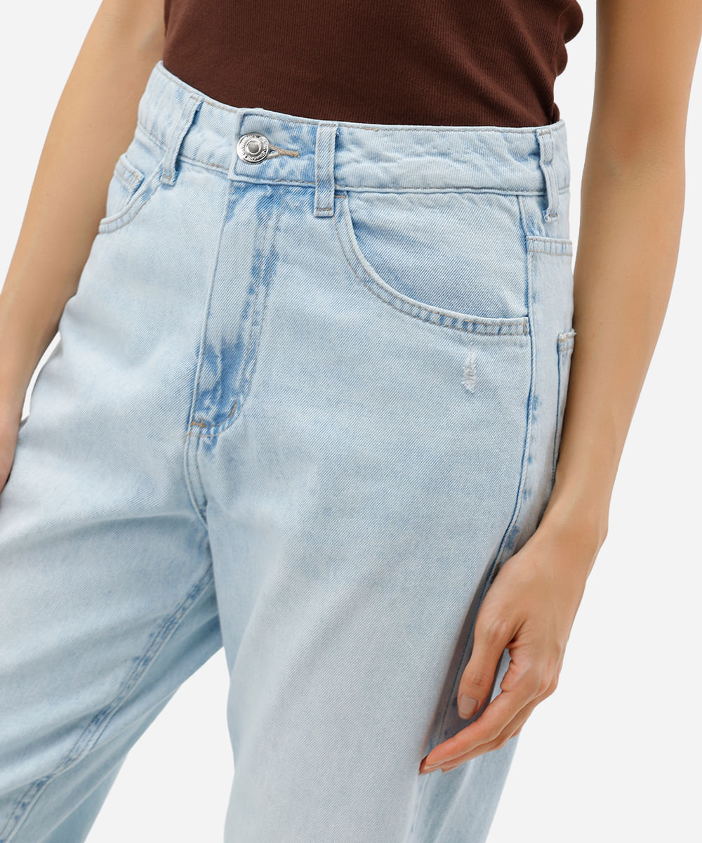 calça mom feminina jeans cintura alta azul
