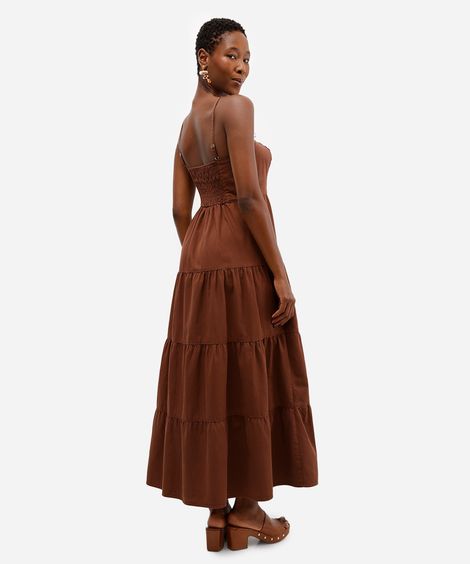 vestido feminino sarja longo marias marrom