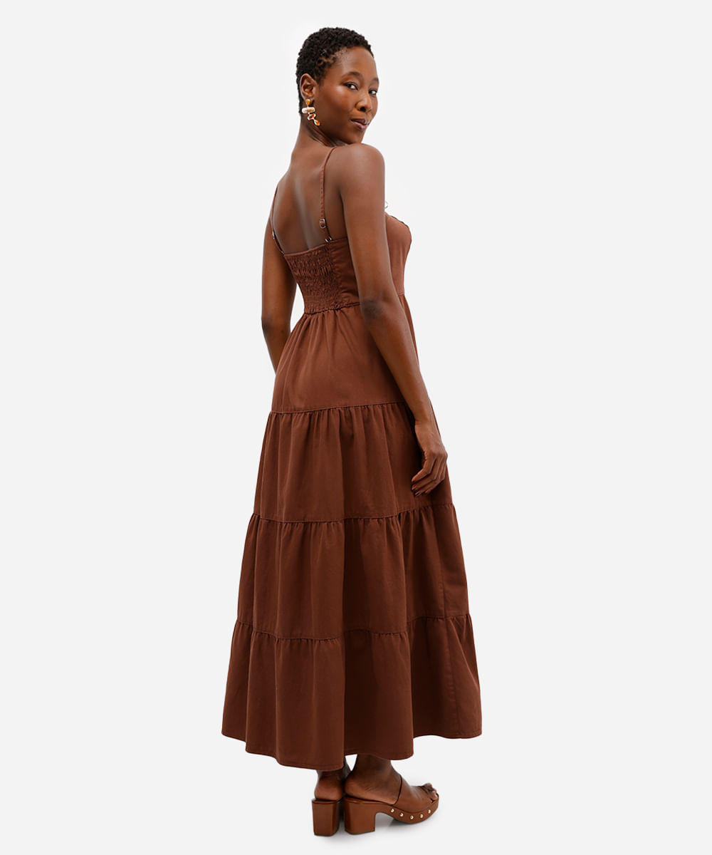 vestido feminino sarja longo marias marrom