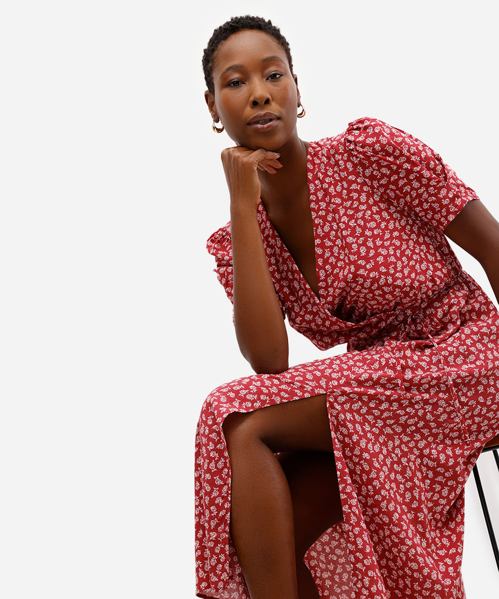 vestido feminino floral vermelho