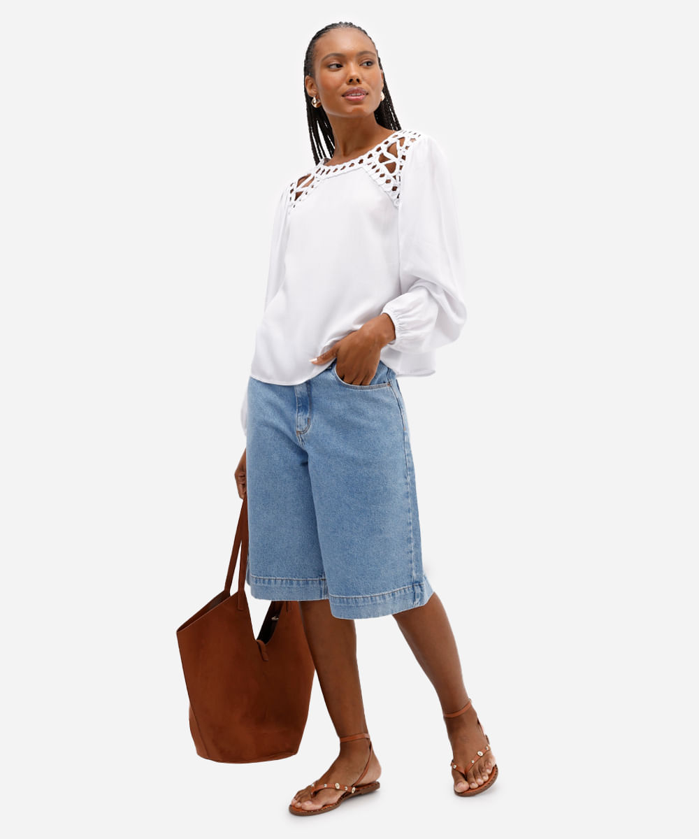 bermuda feminina jeans cintura alta azul