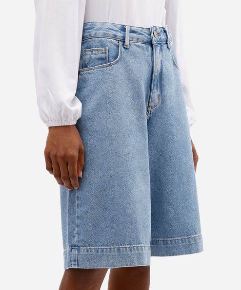 bermuda feminina jeans cintura alta azul