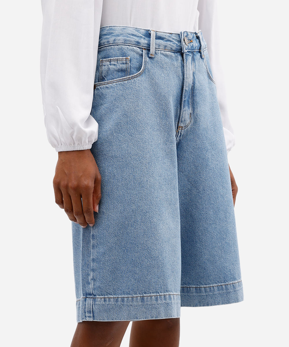 bermuda feminina jeans cintura alta azul
