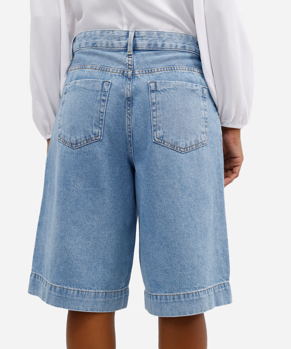 bermuda feminina jeans cintura alta azul