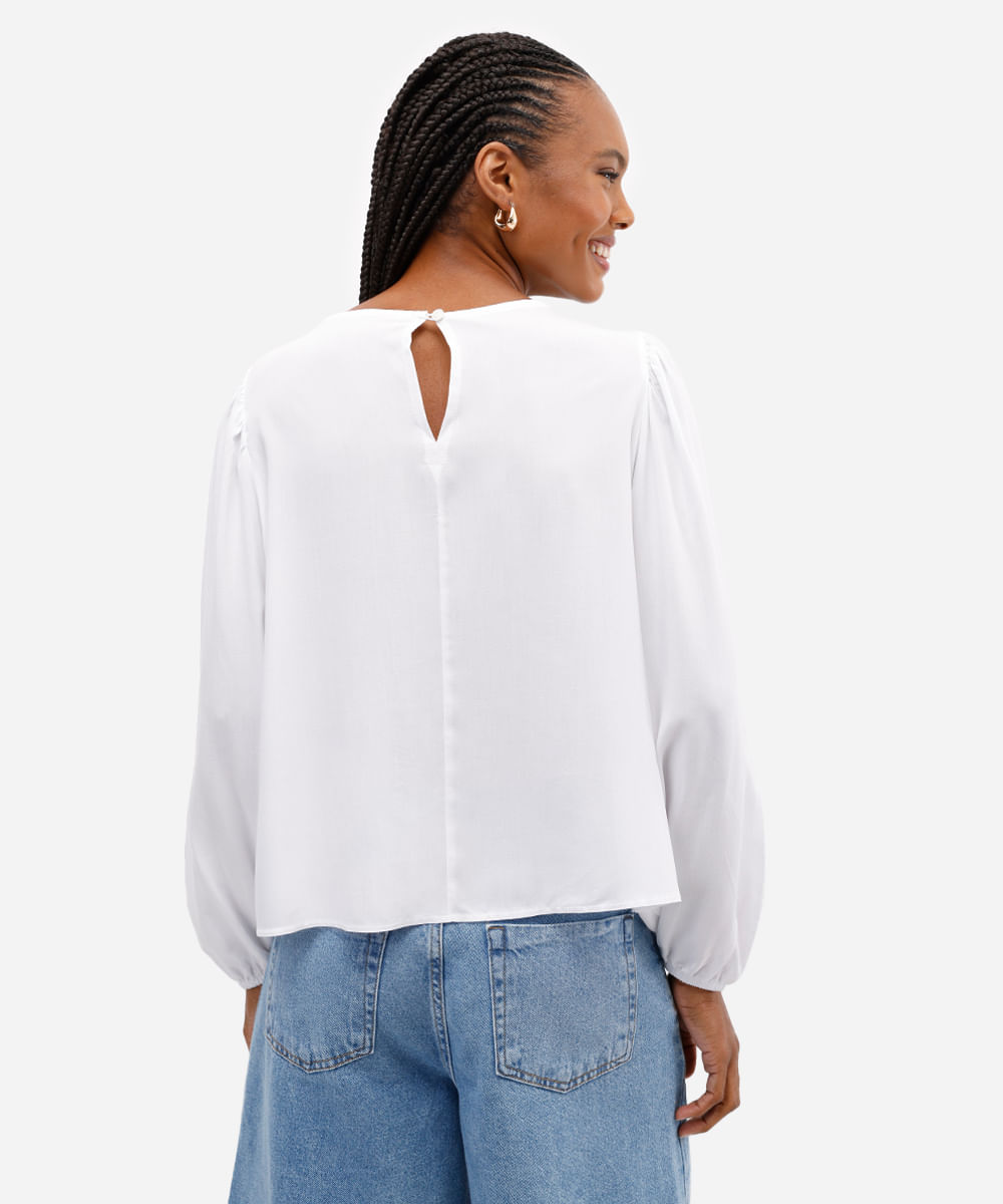bata feminina manga longa macramê lisa off white
