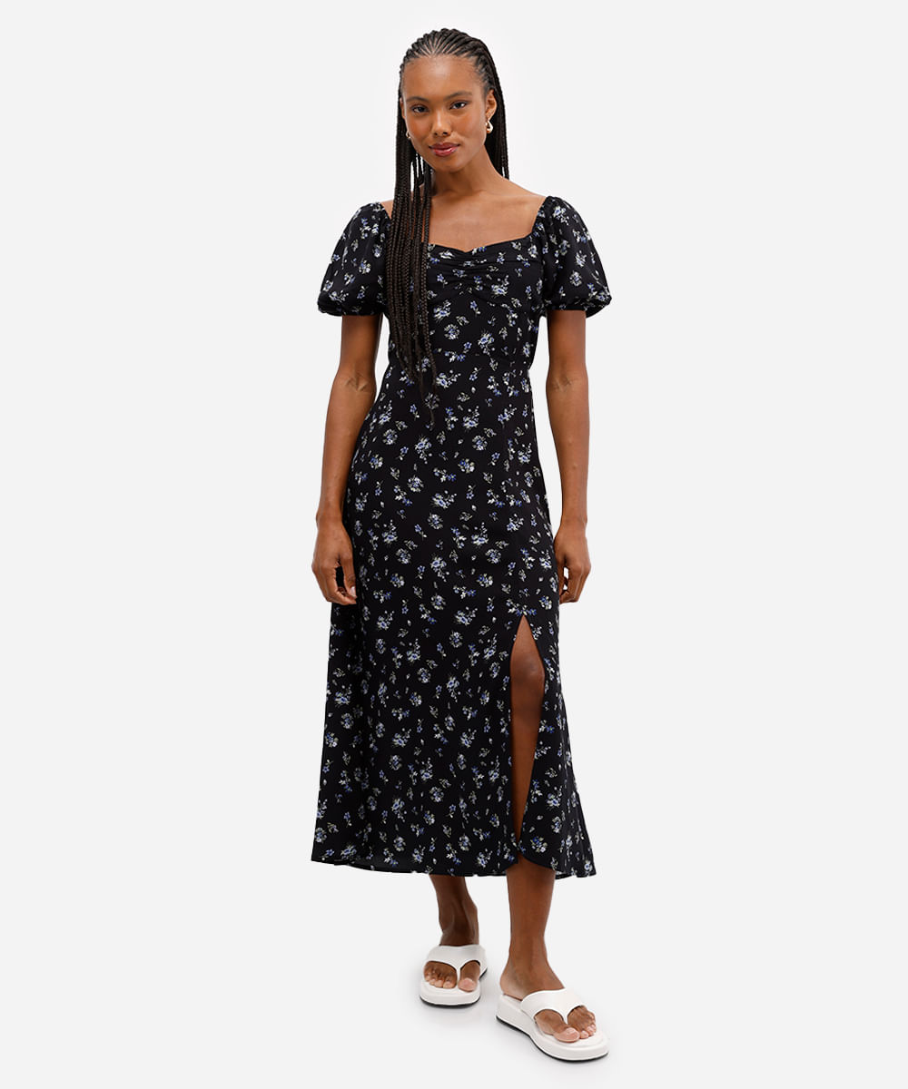 vestido feminino jeanne estampado preto