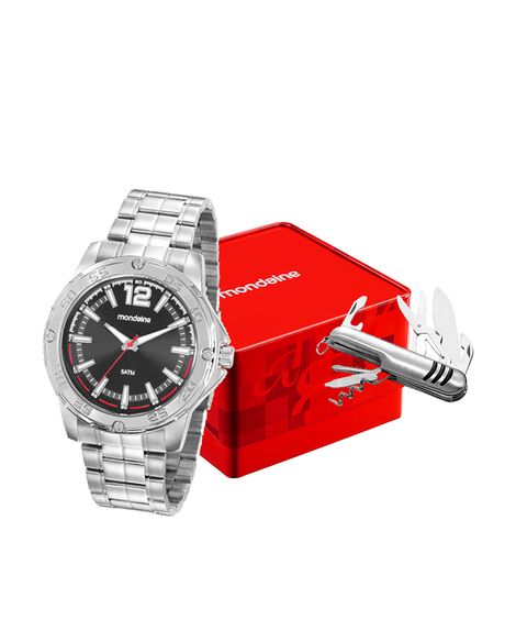 kit relógio masculino mondaine analógico  99551g0mvne1kb prateado