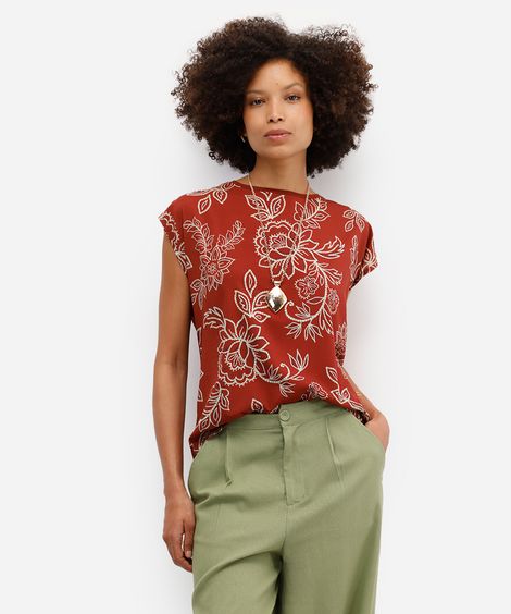 blusa feminina com viscose floral marrom
