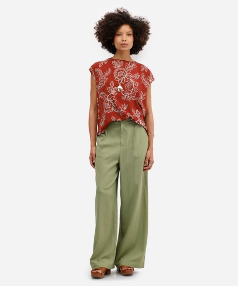 calça wide leg feminina com linho verde