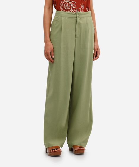 calça wide leg feminina com linho verde