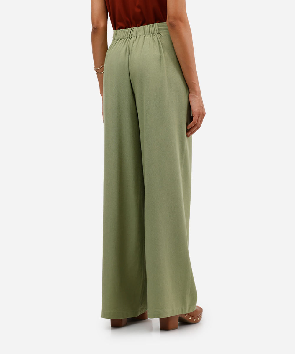 calça wide leg feminina com linho verde