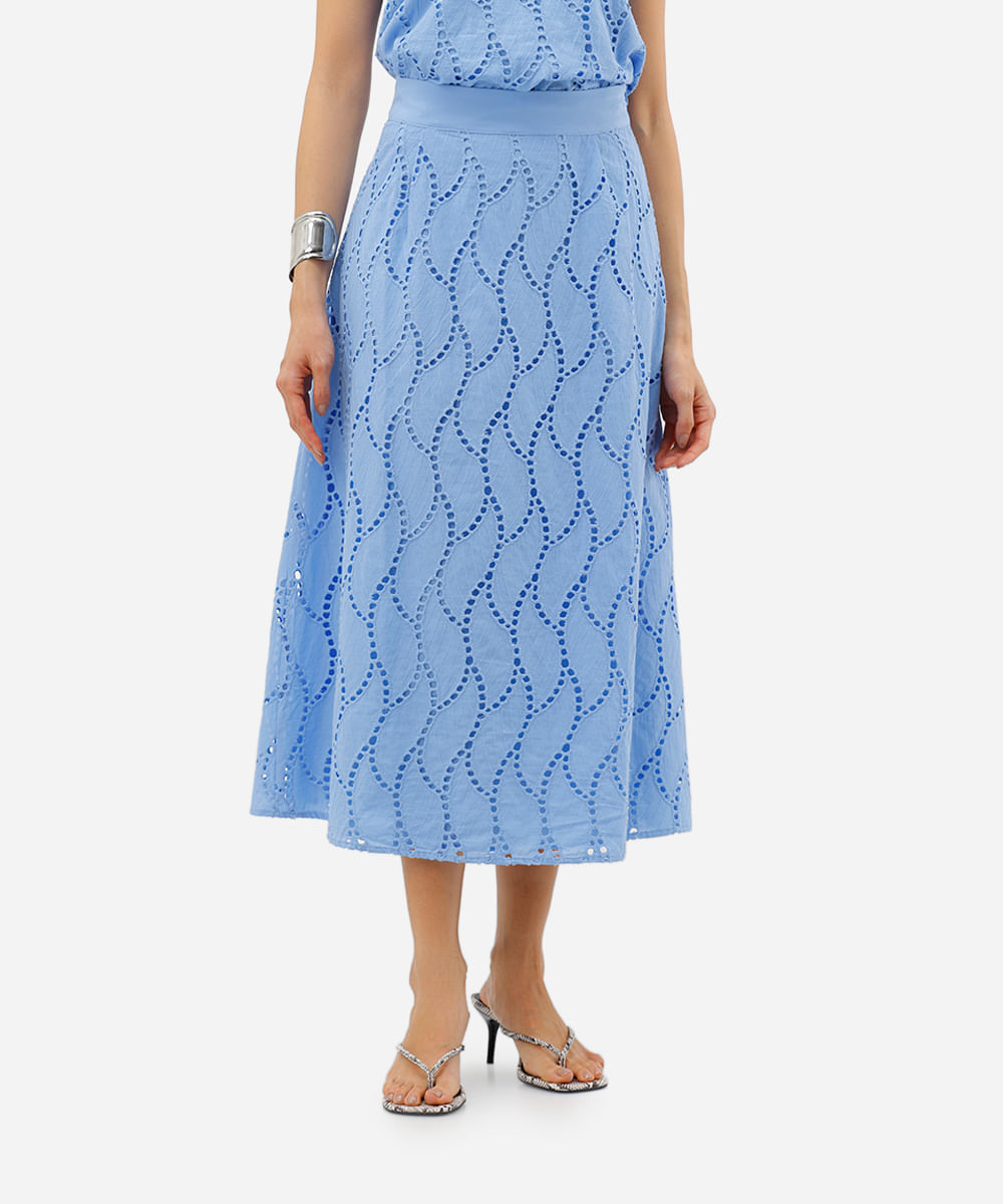 saia midi feminina laise folhagem azul