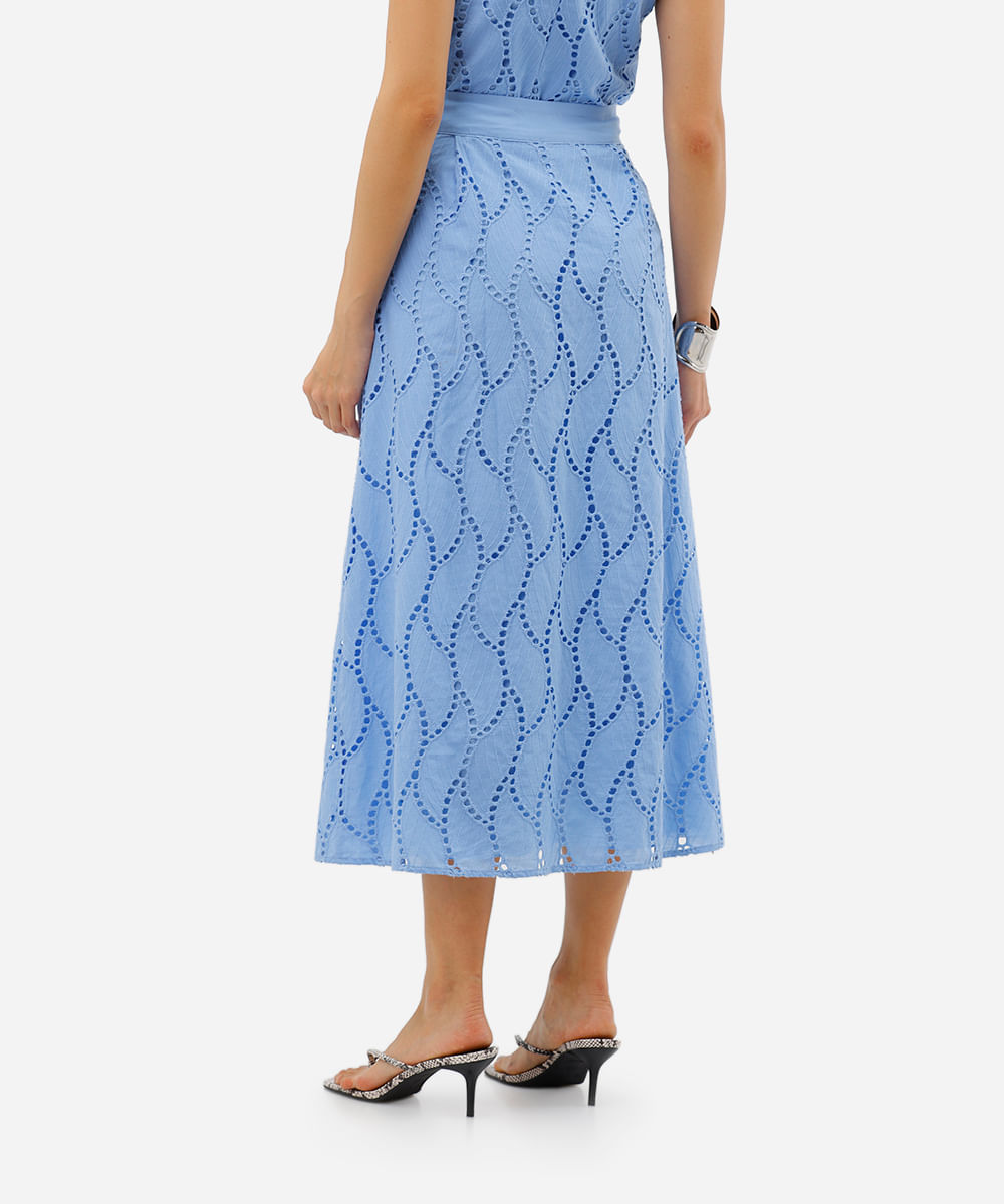 saia midi feminina laise folhagem azul