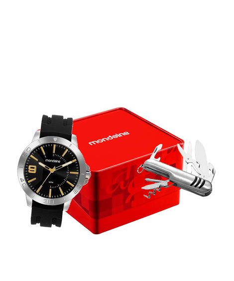 kit relógio masculino mondaine analógico  99699g0mvni1kc prateado