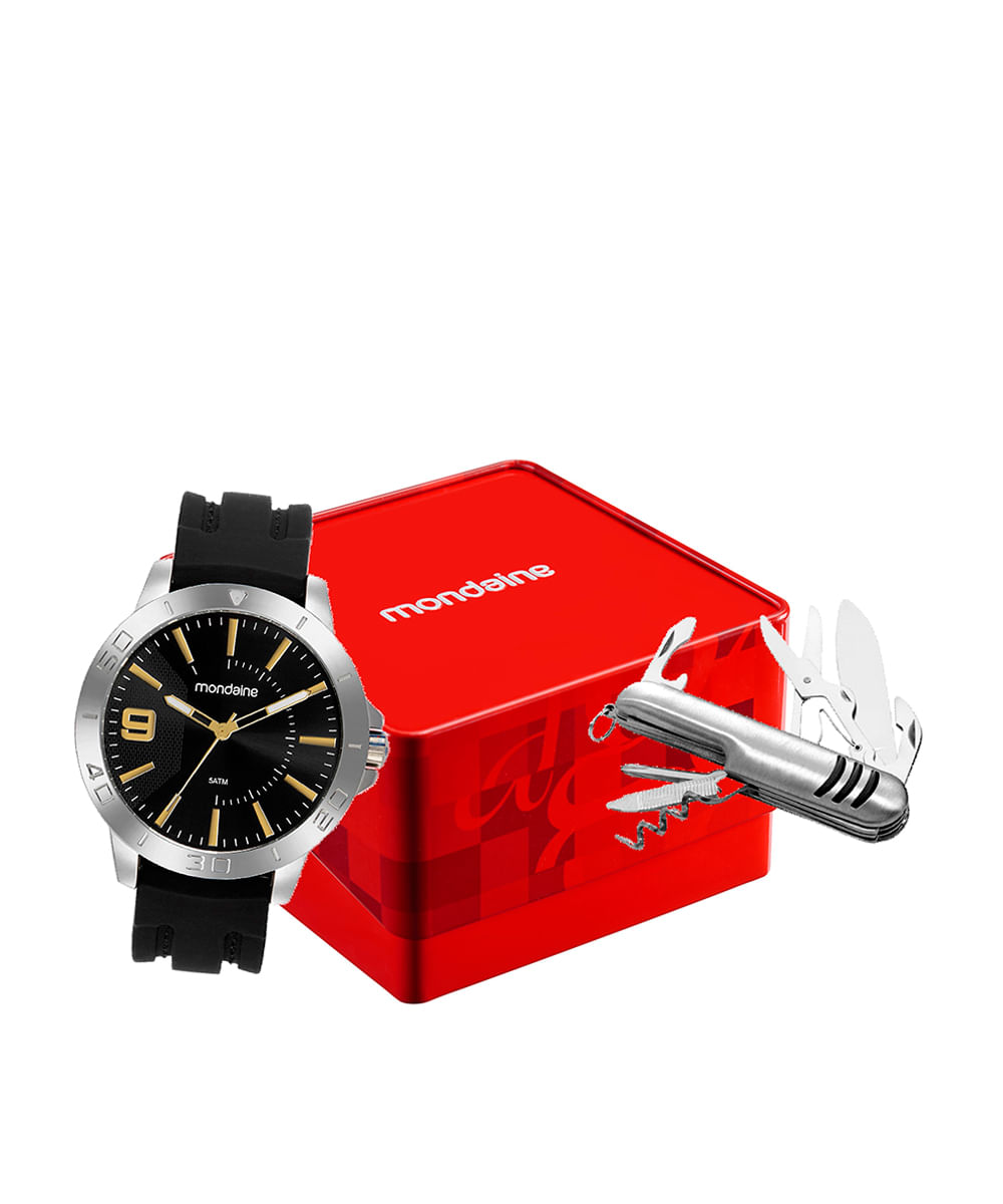 kit relógio masculino mondaine analógico  99699g0mvni1kc prateado
