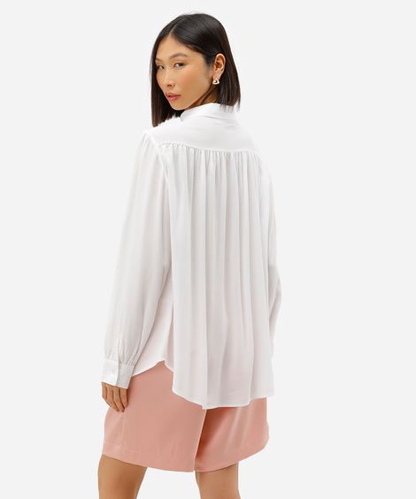 camisa feminina de viscose manga longa franzida off white