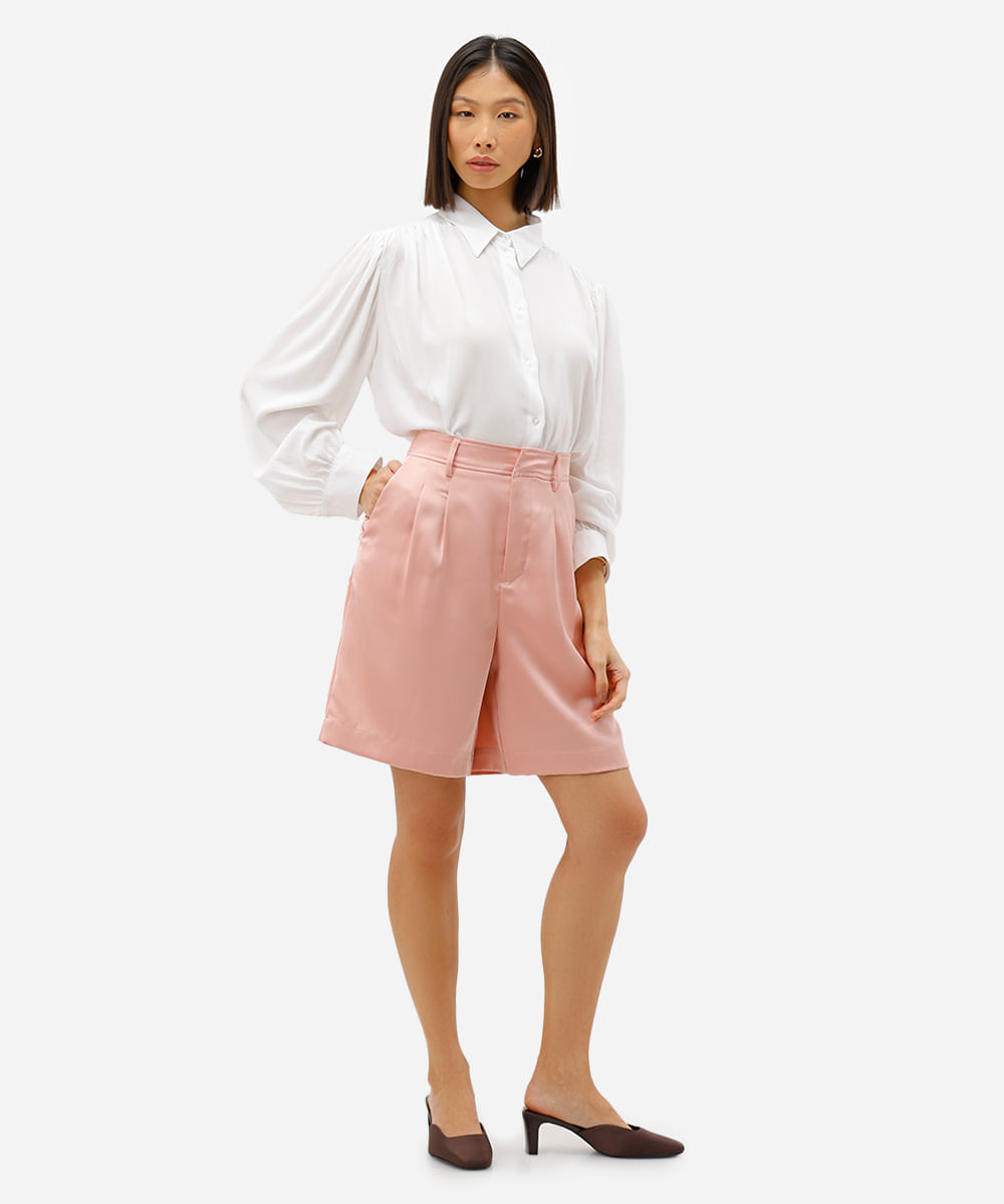 camisa feminina de viscose manga longa franzida off white