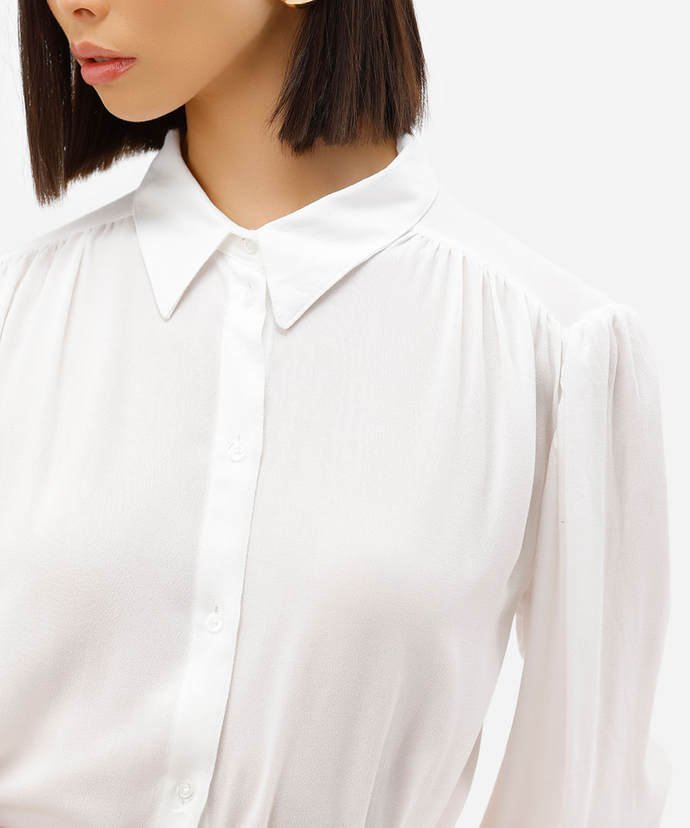 camisa feminina de viscose manga longa franzida off white