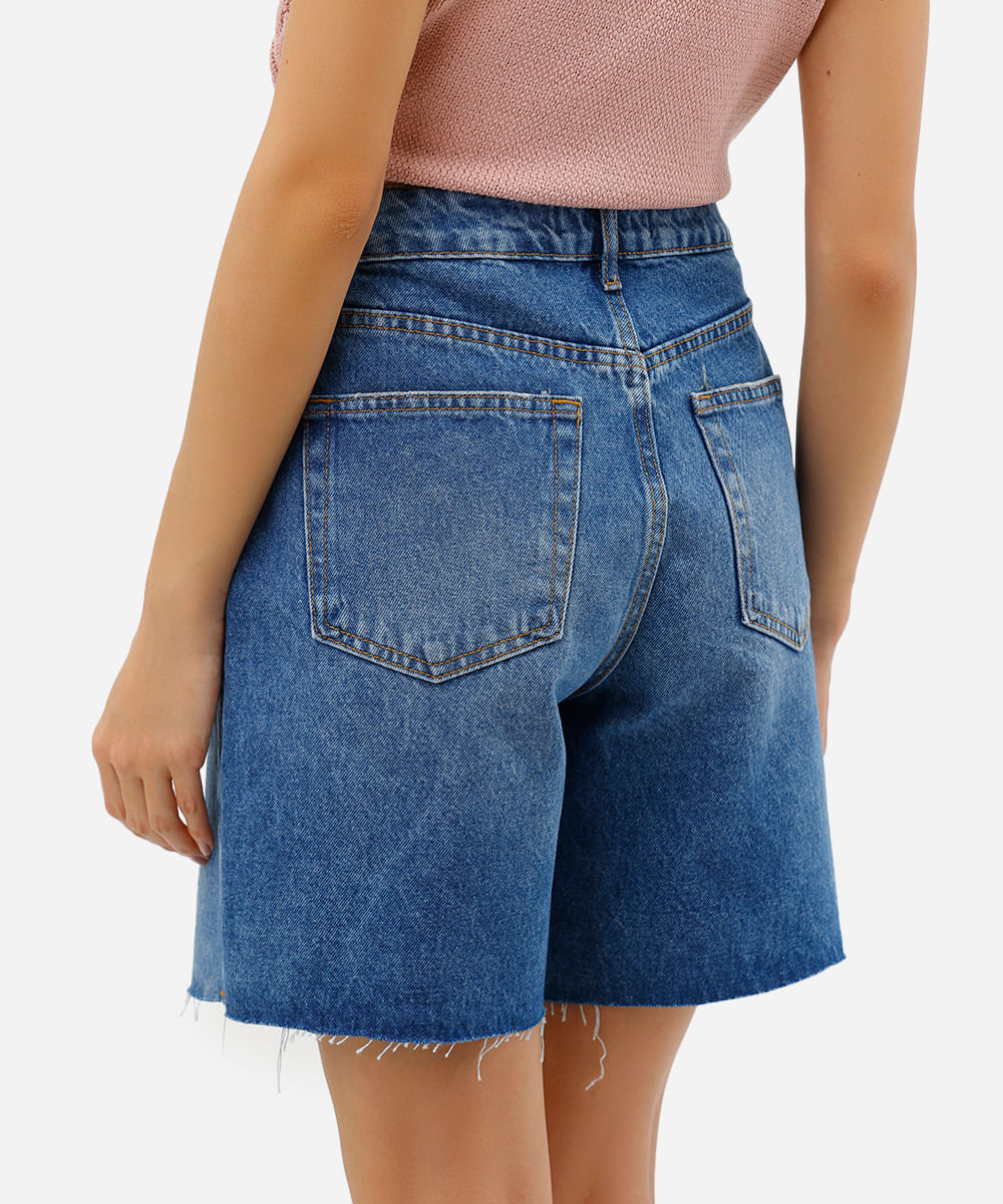 bermuda reta feminina jeans destroyed azul