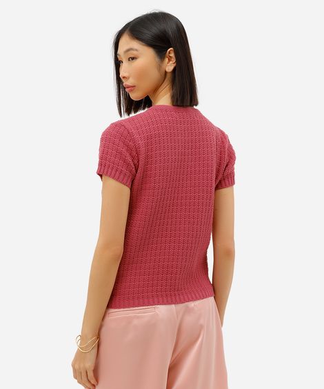 blusa feminina de tricot manga curta rosa