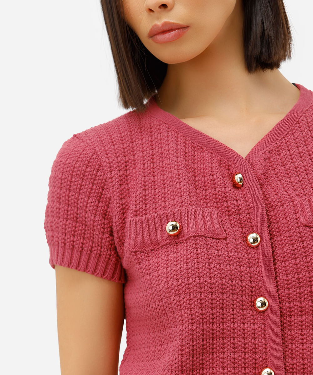 blusa feminina de tricot manga curta rosa