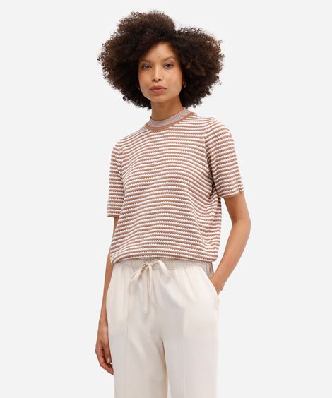 blusa feminina de tricot listrada texturizada marrom