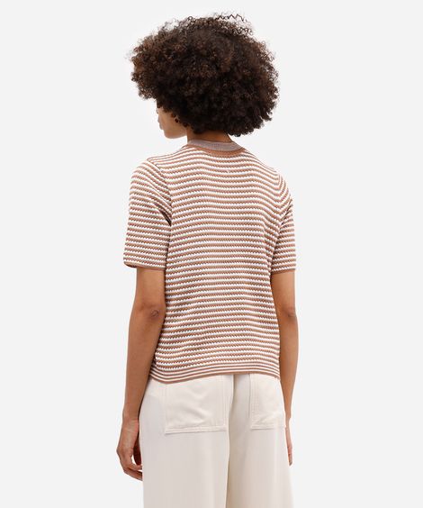 blusa feminina de tricot listrada texturizada marrom