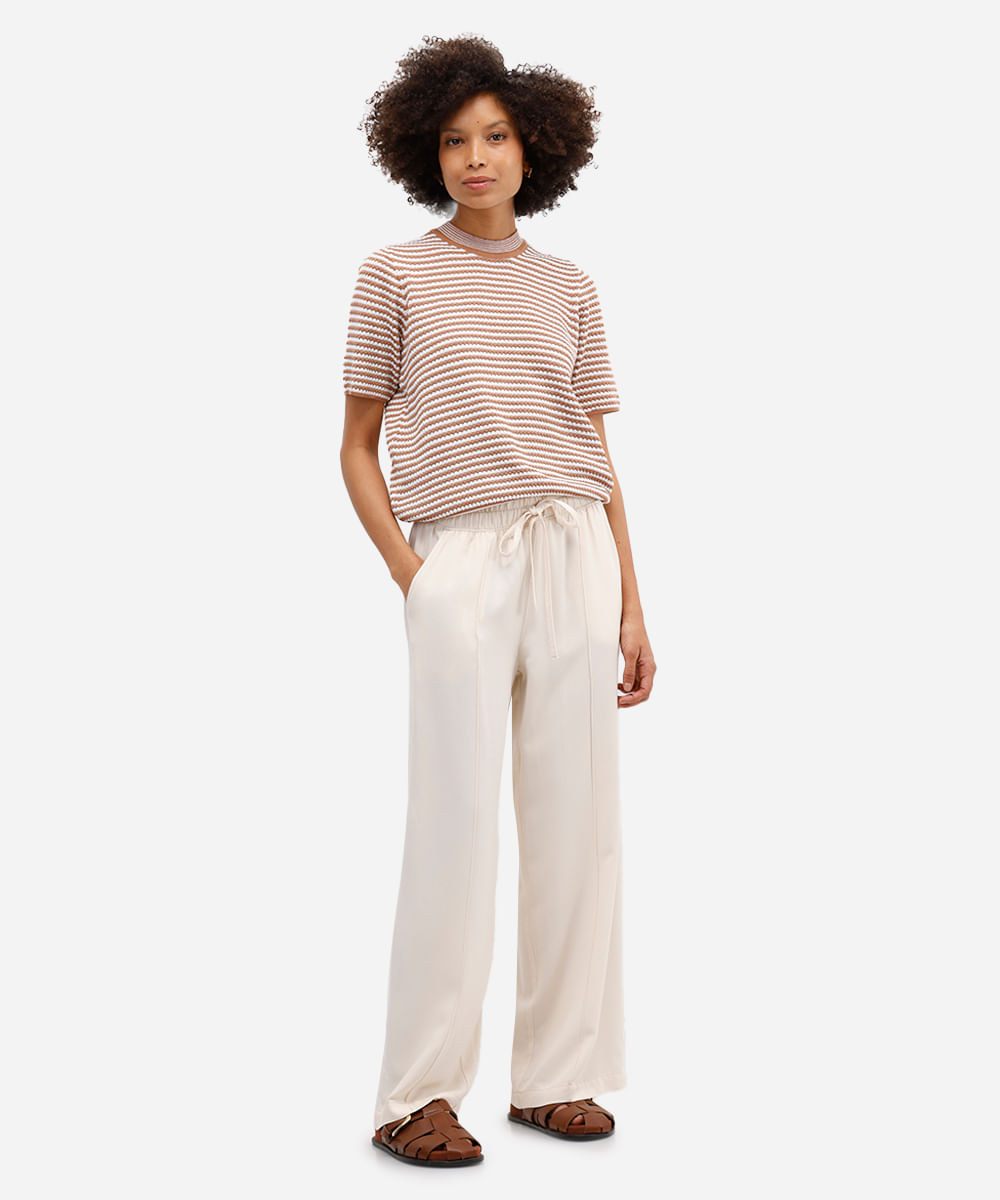 blusa feminina de tricot listrada texturizada marrom