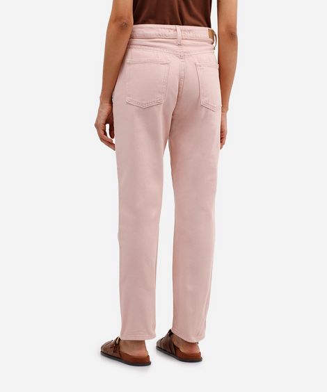 calça mom feminina de sarja cintura alta  rosa
