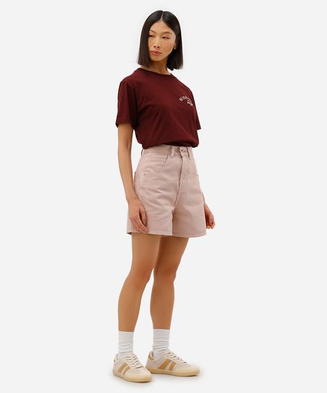 short feminino de sarja com recortes e fendas rosa