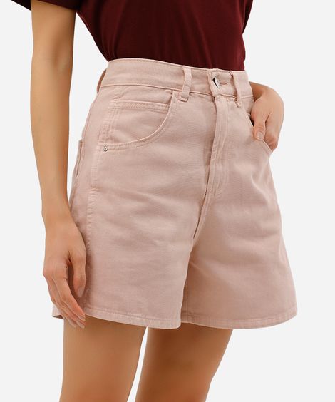 short feminino de sarja com recortes e fendas rosa