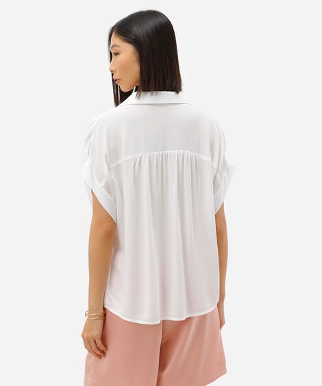 camisa feminina de viscose manga curta texturizada off white