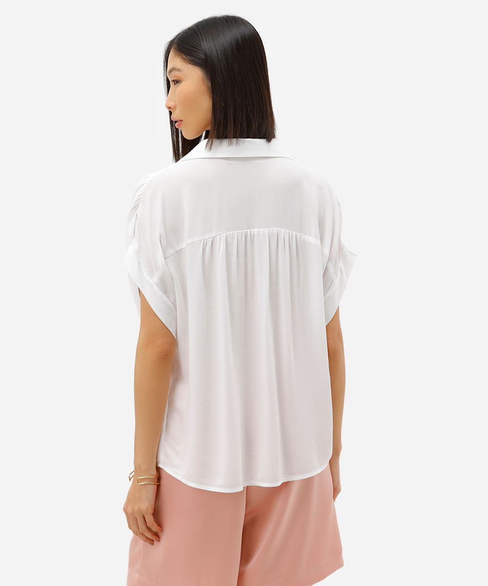 camisa feminina de viscose manga curta texturizada off white