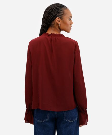 bata feminina com babado texturizada vinho