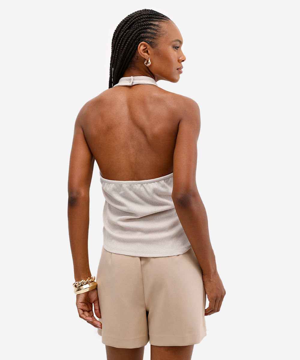 blusa feminina frente única franzida texturizada bege